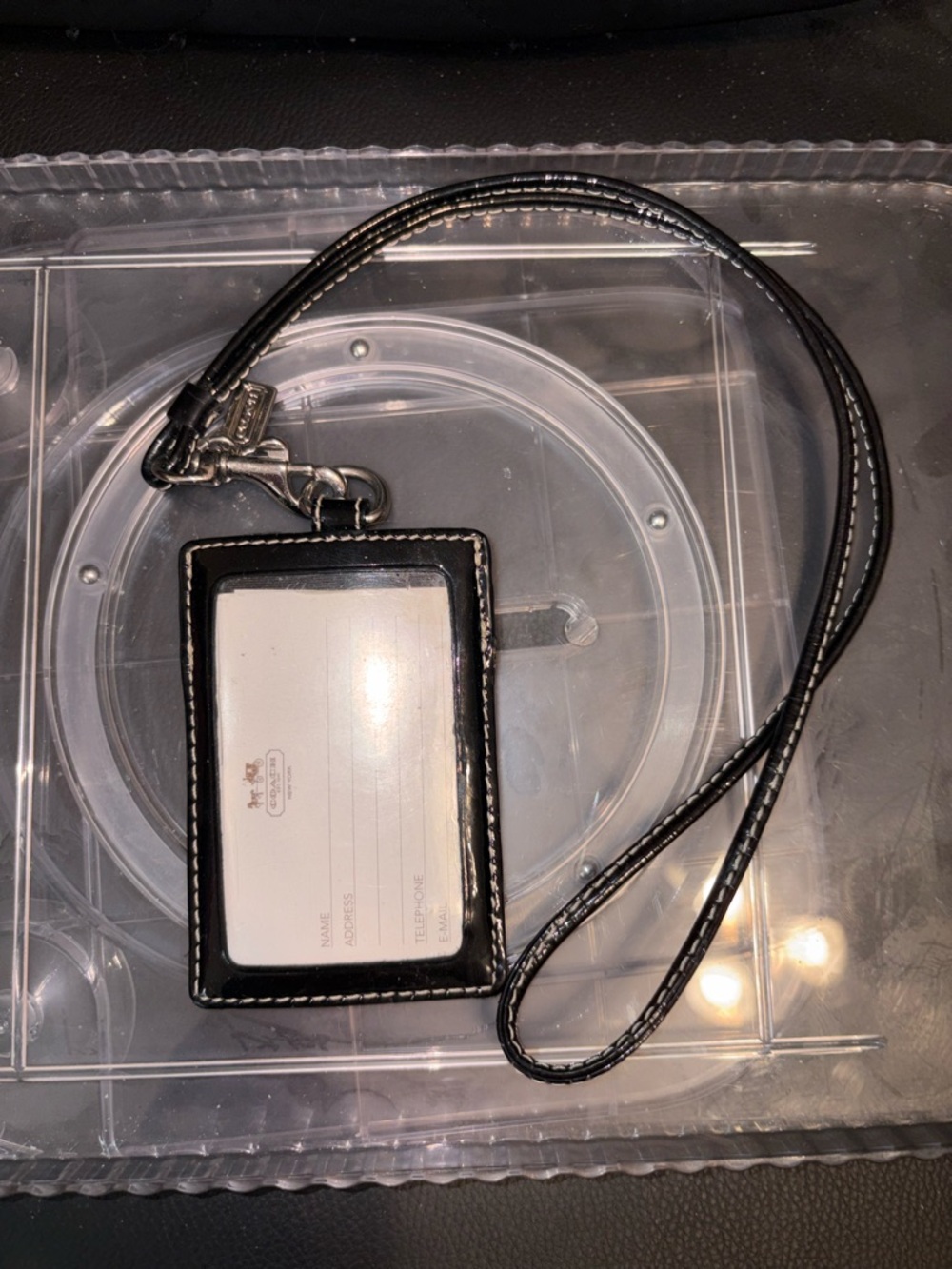 Coach Black Patent Leather ID Lanyard Card Holder